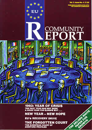 Fig. 12: Cover illustration for EU Community Report, December 1993. The image was a response to an article that summarised problems within the European Union, especially unemployment. 