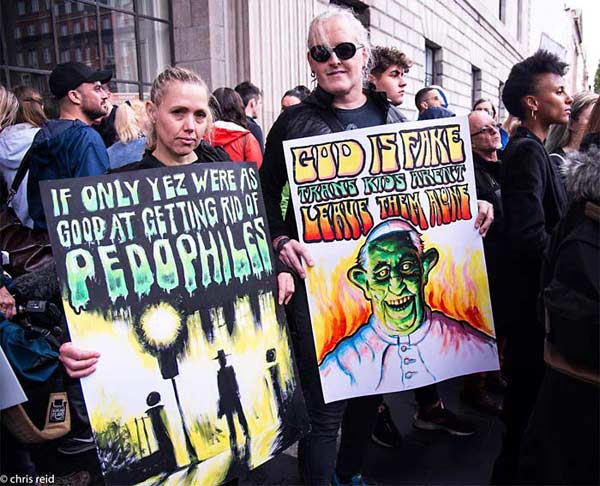 Fig.2 Sincere statements painted to look like posters for Horror movie. These paintings could be framed and hung on a wall. Leea and Adeline Berry on the 'Stand for Truth' parade outside the G.P.O on O'Connell Street, Dublin.