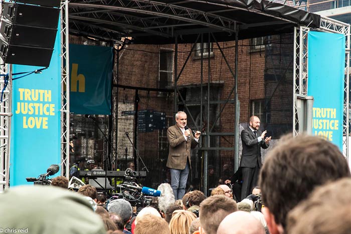 Fig.18 Colm O'Gorman talks to the assembled outside the Garden of Remembrance at Parnell Square, Dublin 1.